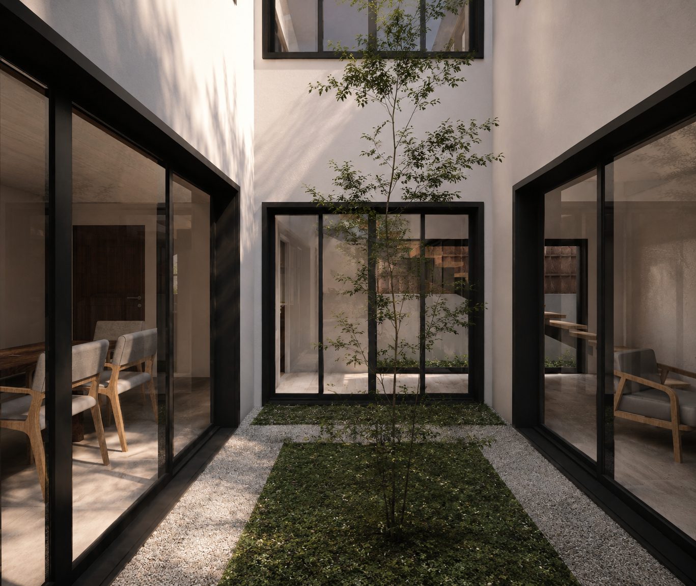 Patio central doble altura